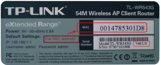 Наклейка с MAC адресом на роутере TP LINK